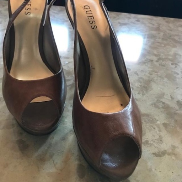GUESS slingback heels, brown leather sz 10 - Picture 1 of 4